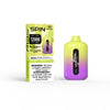 spin vape blue raspberry lemon flavour packaging and device on white background